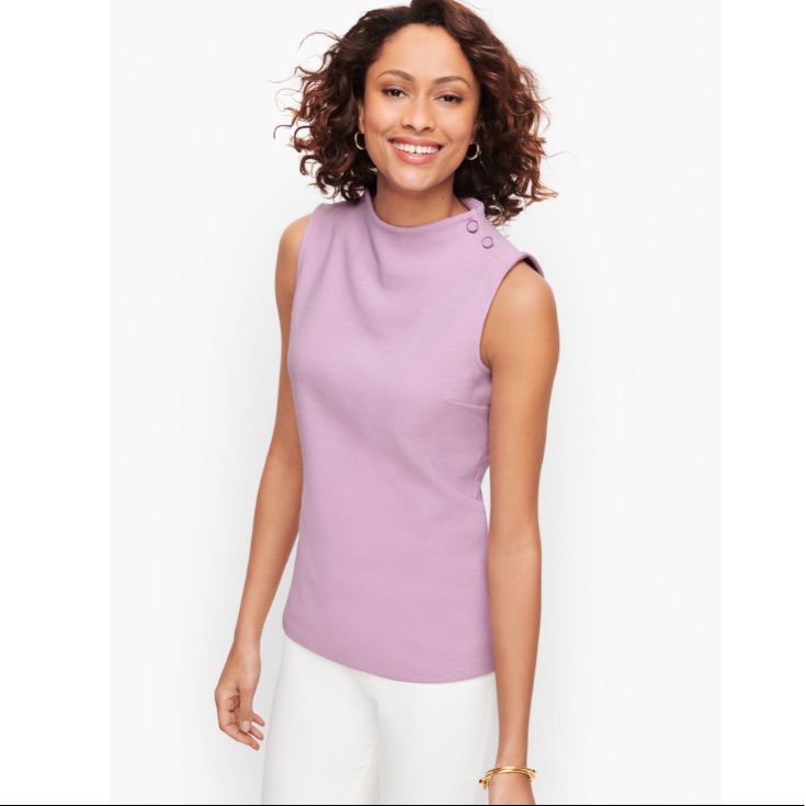 Talbots | High Neck Button Shoulder Shell - Solid